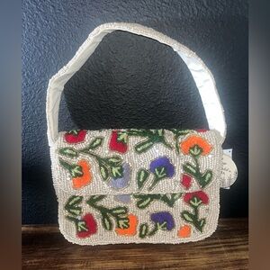 NWT Studio 12 Made In India Tan Flower Beaded women Bag elegant casual